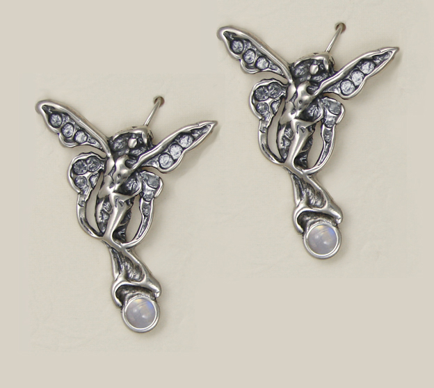 Sterling Silver Joyful Fairy Drop Dangle Earrings With Rainbow Moonstone